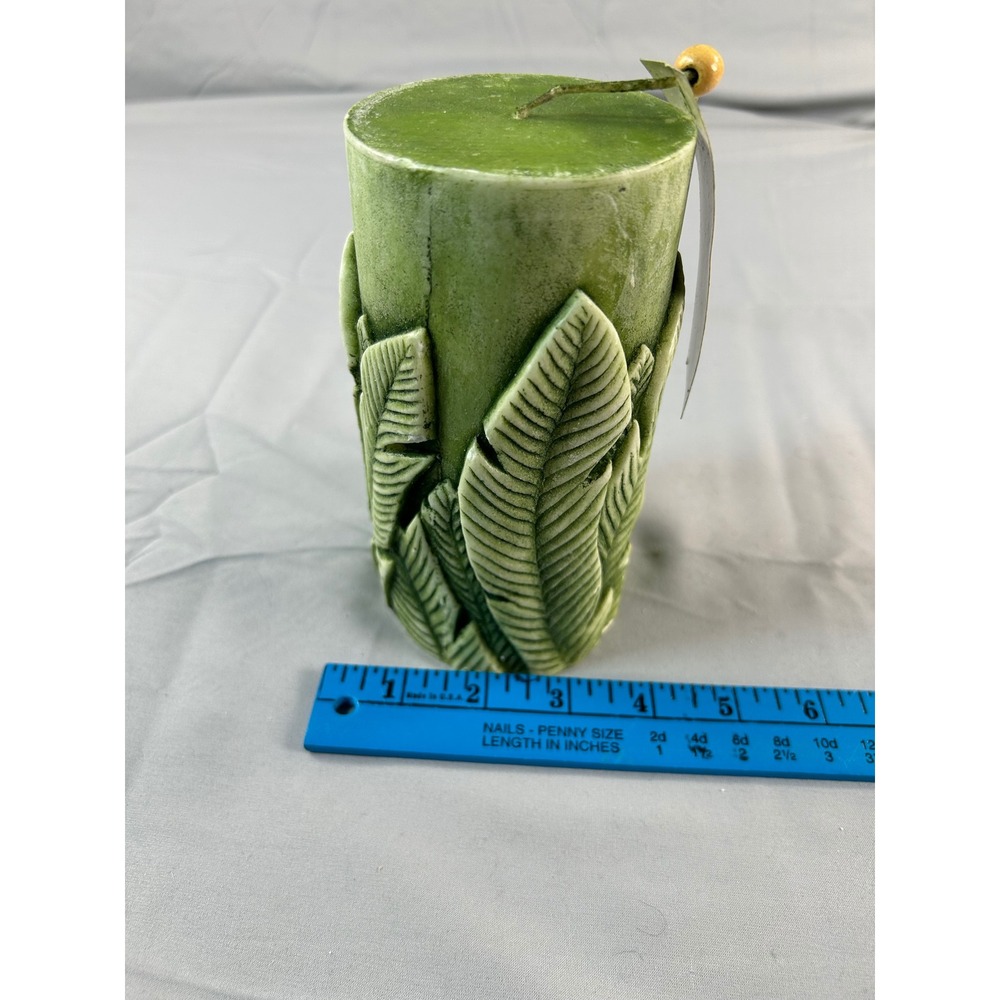 Garden Accents Green Sculpted Leaf Pillar Candle Scented 26oz 6x3 Tropical Decor